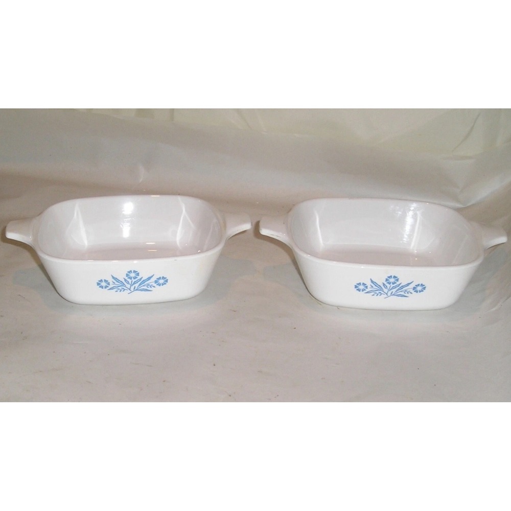 Vintage Corning Ware Blue Cornflower P-41-B Petite Pan Set of 2 White Pyroceram